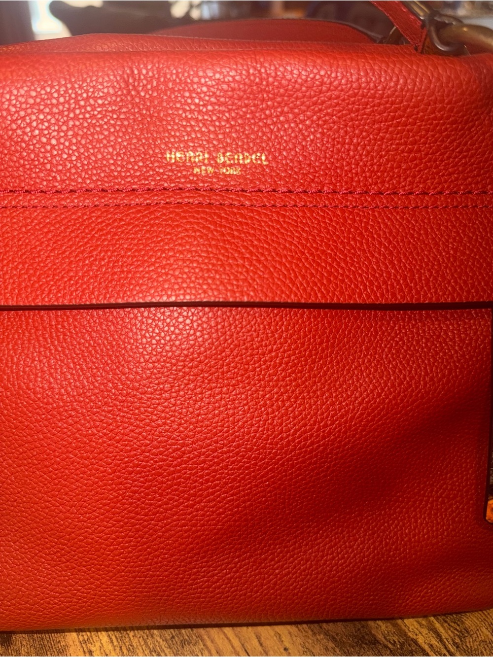 Henri Bendel Orange-Red Pebbled Leather Shoulder Bag with Snakeskin Accent - Picture 2 of 12